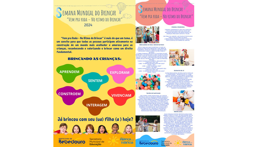 Prefeitura e parceiros realizarão "Semana Mundial do Brincar"